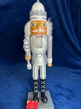 St. Nicholas Square Silver Glitter Nutcracker King with Scepter